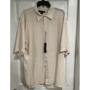 Vntg Domani Platinum Beige Shirt Mens 3XL Button Short  Sleeve Striped